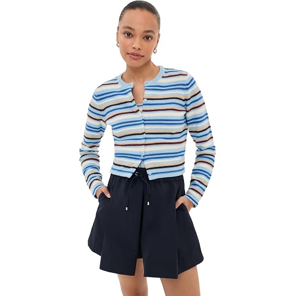 LE BOP Women's Audrey Pointelle Cardigan, Tomato, XS at Amazon